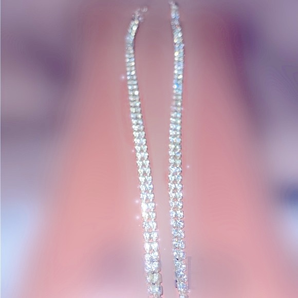 DAZZLING DOUBLE LAYER RHINESTONE TENNIS CHAIN CHOKER NECKLACE - Picture 2 of 4